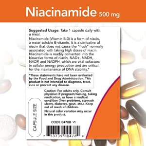 Now Foods Niacinamide 500mg, Vitamin B-3 Capsules, 100-Count for $7