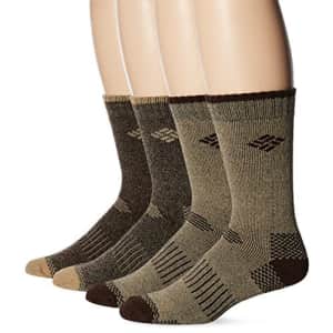 Columbia Men's 4 Pack Mid-Calf Moisture Control Ribbed Crew Socks, Khaki/Brown, 10-13 for $18