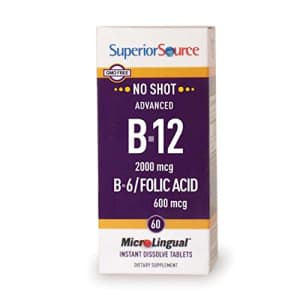 Superior Source No Shot Advanced B12/B6/Folic Acid Multivitamins, 2000 mcg/2 mg/600 mcg, 60 Count for $16