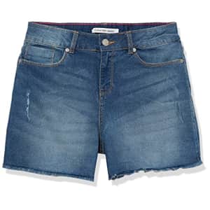 Calvin Klein Girls' Boyfriend Fit Stretch Denim Shorts, Authentic/Cut Off, 16 for $21