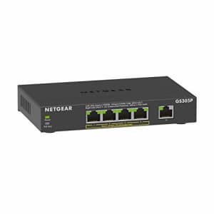 NETGEAR 5-Port Gigabit Ethernet Unmanaged PoE Switch (GS305P) - with 4 x PoE+ @ 63W, Desktop or for $40