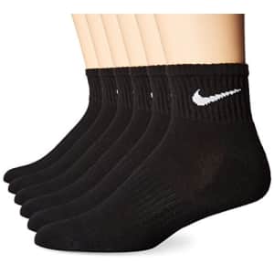 NIKE Unisex Performance Cushion Quarter Socks with Bag (6 Pairs), Black/White, Medium for $48 NIKE Unisex Performance Cushion Quarter Socks with Bag (6 Pairs), Black/White, Medium for $48