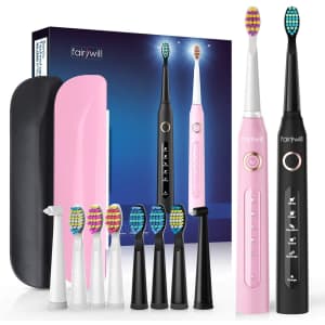 Fairywill Sonic Electric Toothbrush 2-Pack w/ 10 Brush Heads for $35 Fairywill Sonic Electric Toothbrush 2-Pack w/ 10 Brush Heads for $35