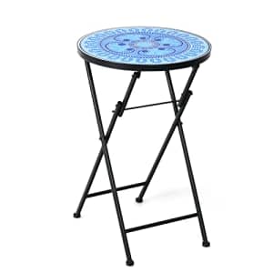 Giantex Folding Mosaic Patio Table, 14'' Outdoor Side Table Round Accent Table Plant Stand with for $50