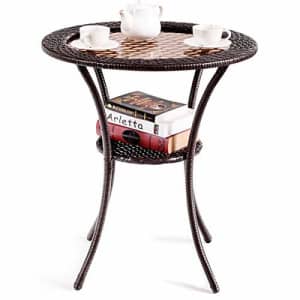 Giantex Round Rattan Wicker Coffee Table Glass Top Steel Frame Patio Furni W/Lower Shelf (Round) for $80