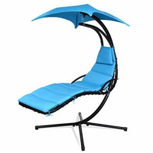 Giantex Hanging Chaise Lounger Chair, Arc Stand Porch Swing Chair w/Canopy, Cushion Built-in for $210
