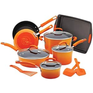 Rachael Ray Brights Nonstick Cookware Pots and Pans Set, 14 Piece, Orange Gradient for $160 Rachael Ray Brights Nonstick Cookware Pots and Pans Set, 14 Piece, Orange Gradient for $160