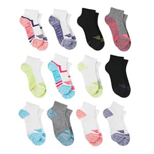Hanes girls Cool Comfort Ankle Socks, 12-pair Pack fashion liner socks, Assorted, Medium US for $9