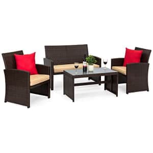 Best Choice Products 4-Piece Wicker Patio Conversation Furniture Set w/ 4 Seats and Tempered Glass for $300