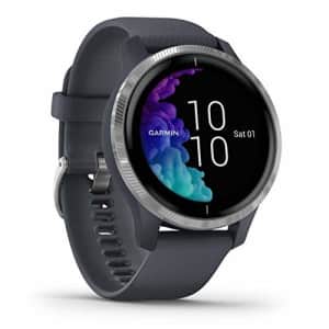 Garmin Venu, GPS Smartwatch with Bright Touchscreen Granite Blue and Silver (Renewed) for $215