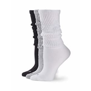 HUE Womens Slouch 3 Pair Pack Socks, White/Light Charcoal Heather/Black, One Size US for $15