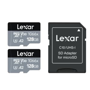 Lexar Professional 1066x 128GB (2-Pack) microSDXC UHS-I Card w/SD Adapter Silver Series, Up to for $42