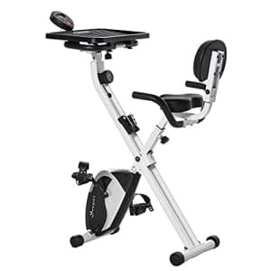 Soozier Stationary Exercise Bike with Adjustable Desktop, Seat Height and Resistance, 3lb Flywheel for $185