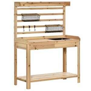 Outsunny Potting Bench Table, Garden Work Bench, Workstation with Metal Sieve Screen, Removable for $220