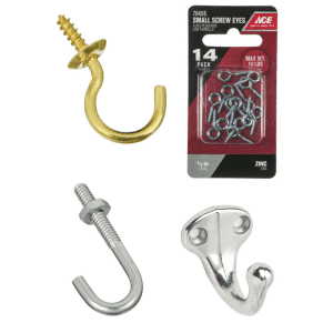 Hooks and Screw Eyes at Ace Hardware: from 79 cents
