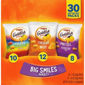 Pepperidge Farm Goldfish Crackers Big Smiles Variety Pack 30-Count Box for $10 Pepperidge Farm Goldfish Crackers Big Smiles Variety Pack 30-Count Box for $10