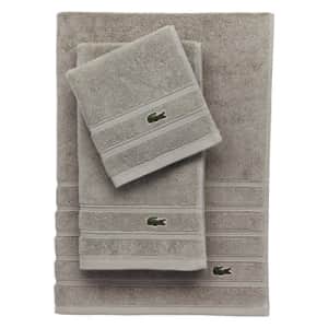 Lacoste Croc Towel, 100% Cotton, 650 GSM, 13"x13" Wash Towel, Pebble for $9