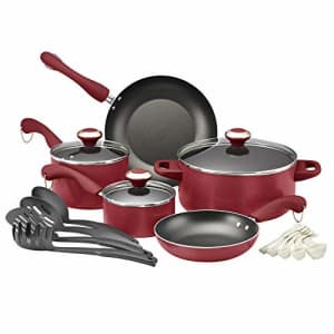 Paula Deen Signature Dishwasher Safe Nonstick Cookware Pots and Pans Set, 17 Piece, Red for $60 Paula Deen Signature Dishwasher Safe Nonstick Cookware Pots and Pans Set, 17 Piece, Red for $60