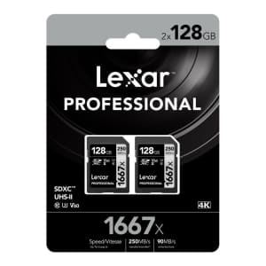 Lexar Professional 1667x 128GB UHS-II U3 SD Card 2-Pack for $75