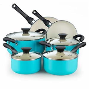 Cook N Home 10 Piece Nonstick Ceramic Coating Cookware Set, Turquoise for $80