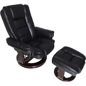 JC Home Contemporary Black Leather Recliner and Ottoman for $388
