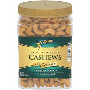 Planters 33-oz. Fancy Whole Cashews With Sea Salt for $10.16 via Sub & Save Planters 33-oz. Fancy Whole Cashews With Sea Salt for $10.16 via Sub & Save