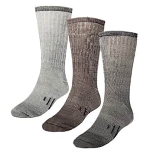 DG Hill 3 Pairs Thermal 80% Merino Wool Socks Thermal Hiking Crew Black/Brown/Grey Medium Men's for $21