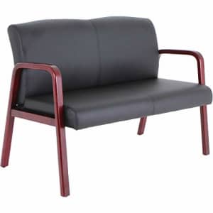 Lorell Wood & Leather Love Seat Chair, 33.1" x 45.5" x 26.1", Black Mahogany for $372