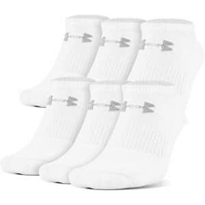 Under Armour Adult Cotton No Show Socks, Multipairs, White/Gray (6 Pairs), Medium for $19