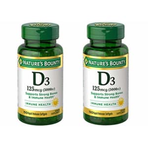 Nature's Bounty Vitamin D3 125mcg (5000 IU), 150 Rapid Release Softgels (Pack of 2) for $26 Nature's Bounty Vitamin D3 125mcg (5000 IU), 150 Rapid Release Softgels (Pack of 2) for $26