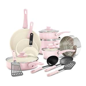GreenLife Soft Grip Healthy Ceramic Nonstick, Cookware Pots and Pans Set, 16 Piece, Pink for $172