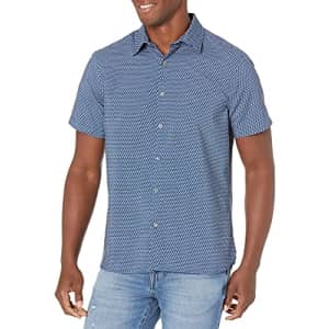 Perry Ellis Men's Short Sleeve Triangle Print Total Stretch Shirt, Estate Blue, Small for $18