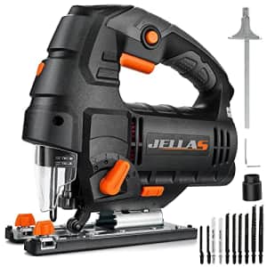 Jellas JigSaw, 6.7Amp Power Jig Saws with LED Light,10 Blades, 800-3000 SPM Jig Saw, 6 Variable Speed, for $45