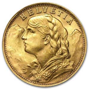 20 Francs Swiss Helvetia .9-oz. Gold Coin for $363