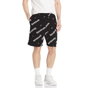 Reebok Men's Standard Fleece Shorts, Black/White Logo Graphic, X-Small for $20