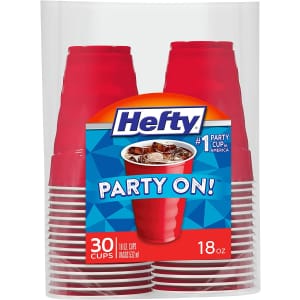 Hefty 18-oz. Party On Red Plastic Cup 30-Pack for $3