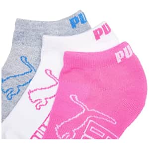 PUMA womens 6 Pack Runner Socks, Grey/ White/ Pink, 9 11 US for $10