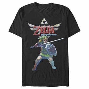 Nintendo Men's Legend of Zelda The Skyward Sword Royal Crest Link Portrait T-Shirt, Black, x-Large for $17