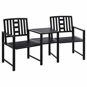 Outsunny Tete-a-Tete Garden Bench with Center Table, Metal Frame, Outdoor 2-Person Loveseat with for $185