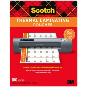 Scotch Thermal Laminating Pouches 100-Pack for $15