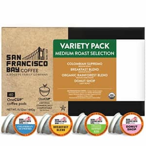 SF Bay Coffee San Francisco Bay Coffee OneCUP Medium Roast Variety Pack 40 Ct Compostable Coffee Pods, K Cup for $30