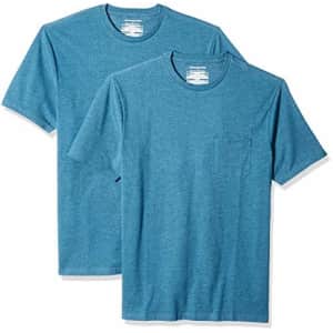 Amazon Essentials Men's 2-Pack Slim-Fit Short-Sleeve Crewneck Pocket T-Shirt, Teal Heather, X-Small for $16