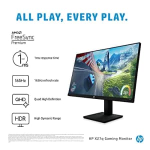 HP 27-inch QHD Gaming with Tilt/Height Adjustment with AMD FreeSync Premium Technology (X27q, 2021 for $249