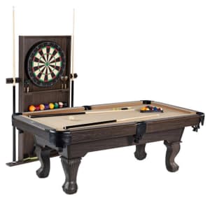 Barrington Billiards 90" Ball and Claw Leg Pool Table with Cue Rack, Dartboard Set for $399