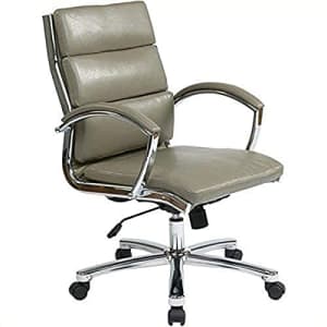 Office Star Faux Leather Seat and Mid Back Contour Executive Chair with Padded Arms and Chrome for $303