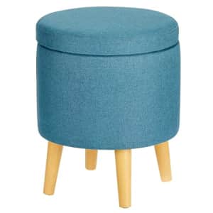 mDesign Round Storage Ottoman Foot Rest Chair - Small Stool Furniture Organizer and Seat with Wood for $50