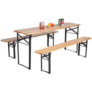 Giantex 70 3-Piece Portable Folding Picnic Beer Table with Seating Set Wooden Top Picnic Table for for $186