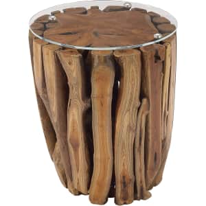 Deco 79 Reclaimed Teak Wood Glass-Top Accent Table for $157