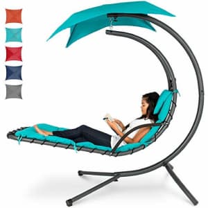 Best Choice Products Hanging Curved Chaise Lounge Chair Swing for Backyard, Patio w/Pillow, Canopy, for $200 Best Choice Products Hanging Curved Chaise Lounge Chair Swing for Backyard, Patio w/Pillow, Canopy, for $200