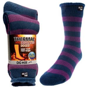 DG Hill 2 Pairs of Mens Thick Heat Trapping Thermal Socks Pack Insulated Warm Winter Crew Sock For for $18